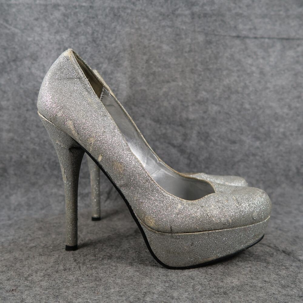 Heart in D Shoes Womens 9 Platform Stiletto High Heels Glitter Slip On Metallic